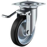 ユーエイキャスター ユーエイ プレート式 自在 キャスター ゴム 車輪径200mm ストッパー付き PMタイプ PMSLB(L)型 取付寸法120×120(105×105)