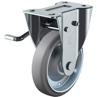 ユーエイキャスター ユーエイ プレート式 固定 キャスター グレーゴム 車輪径130mm ストッパー付き PMタイプ PMRLB(L)型 取付寸法100×56