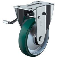 ユーエイキャスター ユーエイ プレート式 固定 キャスター ウレタン 車輪径130mm ストッパー付き PMタイプ PMRLB(L)型 取付寸法100×56