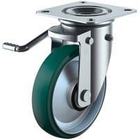 ユーエイキャスター ユーエイ プレート式 自在 キャスター ウレタン 車輪径200mm ストッパー付き PMタイプ PMSLB(L)型 取付寸法120×120(105×105)