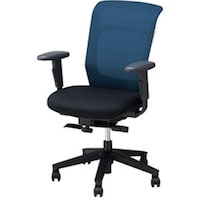 NAIKI ワークチェアー(可動肘) パウザ PAEN型/背:ブルー 座:ブラック/座:布張り 背:メッシュ/可動肘付