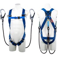 藤井電工 TSUYORON ライトハーネス ツインランヤード付き Gブレード(黒) 青 Mサイズ