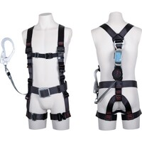 藤井電工 TSUYORON 飛燕ハーネス 胴ベルト付き シングルランヤード付き ロック機構付き巻取式ワン・ハンドリトラ ダークグレー Sサイズ