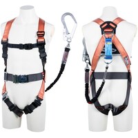 藤井電工 TSUYORON コアハーネス 胴ベルト付き シングルランヤード付き 伸縮式ノビロン(BK) オレンジ LLサイズ 130KG対応型 TH502NV93SVOTORLL130 1本