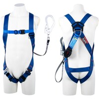 藤井電工 TSUYORON ライトハーネス シングルランヤード付き ロック機構付き巻取式ワン・ハンドリトラ 青 LLサイズ 130KG対応型 TH510OH93SVOTBL4LL13 1本