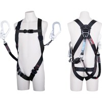 藤井電工 TSUYORON ライトハーネス ダブルランヤード付き ロック機構付き巻取式コルトリトラ+伸縮式ノビロン(BK) 黒 Lサイズ