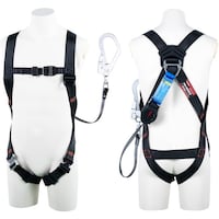 藤井電工 TSUYORON ライトハーネス シングルランヤード付き ロック機構付き巻取式ワン・ハンドリトラ 黒 LLサイズ 130KG対応型