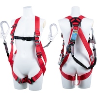 藤井電工 TSUYORON 小町ハーネス ダブルランヤード付き ロック機構付き巻取式SRリトラ+伸縮式ノビロン(BK) 赤 Mサイズ TH509TRNV93SVOTRM2R2 1本