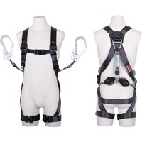 藤井電工 TSUYORON 黒影ハーネス ツインランヤード付き ロック機構付き巻取式コルトリトラ ダークグレー Sサイズ