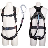 藤井電工 TSUYORON コアハーネス 胴ベルト付き シングルランヤード付き 伸縮式ノビロン(BK) ダークグレー Lサイズ TH502NV93SVOTDGLR23J 1本