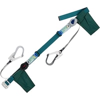 藤井電工 TSUYORON 胴ベルト型墜落制止用器具(巻取タイプ)ランヤード2丁掛け仕様 ロック機構付きワンハンド・2WAYリトラ 青緑 幅50MM×長さ1600MM 130KG対応型