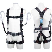 藤井電工 TSUYORON 飛燕ハーネス 胴ベルト付き ダブルランヤード付き ロック機構付き巻取式SRリトラ+ノビロン(BK) ダークグレー Mサイズ TH506TRNV93SVOTDGM2R 1本