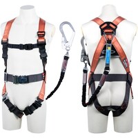 藤井電工 TSUYORON コアハーネス 胴ベルト付き シングルランヤード付き 伸縮式ノビロン(BK) オレンジ Sサイズ TH502NV93SVOTORSR23J 1本