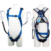 藤井電工 TSUYORON スマートハーネス ダブルランヤード付き ロック機構付き巻取式ワン・ハンドリトラ+伸縮式ノビロン(BK) 青 Lサイズ THSM510OHNV93SVOTBL4 1本