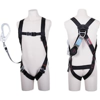 藤井電工 TSUYORON ライトハーネス シングルランヤード付き ロック機構付き巻取式ワン・ハンドリトラ 黒 Sサイズ