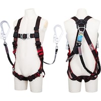 藤井電工 TSUYORON レヴォハーネス ダブルランヤード付き ロック機構付き巻取式ワン・ハンドリトラ+伸縮式ノビロン(BK) 黒・赤 Lサイズ 胸D環付き TH508OTOHNV93SVOTBKR 1本