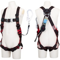 藤井電工 TSUYORON レヴォハーネス シングルランヤード付き ロック機構付き巻取式ワン・ハンドリトラ 黒・赤 Lサイズ 胸D付き TH508OTOH93SVOTBKRLR 1本