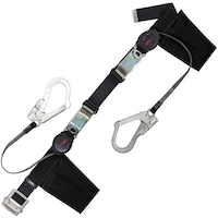 藤井電工 TSUYORON 胴ベルト型墜落制止用器具(巻取タイプ)ランヤード2丁掛け仕様 ロック機構付きワン・ハンドリトラ 黒 Mサイズ 幅50MM×長さ1200MM