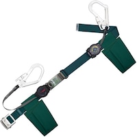 藤井電工 TSUYORON 胴ベルト型墜落制止用器具(巻取タイプ)補助ロープ2丁掛け仕様 ロック機構付きワン・ハンドリトラ+巻取式補助ロープ 青緑 Mサイズ 幅50MM×長さ1200MM