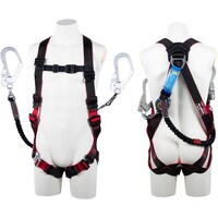 藤井電工 TSUYORON レヴォハーネス ダブルランヤード付き ロック機構付き巻取式SRリトラ+伸縮式ノビロン(BK) 黒・赤 LLサイズ 130KG対応型 TH508TRNV93SVOTBKRLL 1本