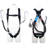 藤井電工 TSUYORON ライトハーネス ダブルランヤード付き ロック機構付き巻取式SRリトラ+伸縮式ノビロン(BK) 黒 LLサイズ 130KG対応型 TH510TRNV93SVOTBLKLL 1本