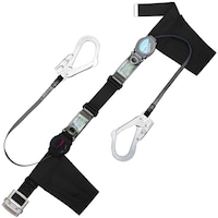 藤井電工 TSUYORON 胴ベルト型墜落制止用器具(巻取タイプ)ランヤード2丁掛け仕様 ロック機構付きワンハンドリトラ・2WAYリトラ 黒 Lサイズ 幅50MM×長さ1400MM