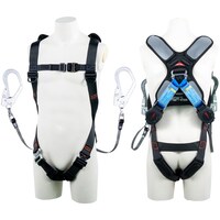 藤井電工 TSUYORON スマートハーネス ツインランヤード付き ロック機構付き巻取式ワン・ハンドリトラ 黒 LLサイズ 130KG対応型 THSM5102OH93SVOTBLKL 1本