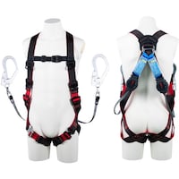藤井電工 TSUYORON レヴォハーネス ツインランヤード付き ロック機構付き巻取式ワン・ハンドリトラ 黒・赤 LLサイズ 130KG対応型