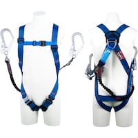 藤井電工 TSUYORON ライトハーネス ダブルランヤード付き ロック機構付き巻取式SRリトラ+伸縮式ノビロン(BK) 青 LLサイズ 130KG対応型 TH510TRNV93SVOTBL4LL 1本