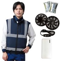 岡潮 岡潮 冷感保冷剤付き、空調安全ベスト+モバイルバッテリー付 30226 ネイビー S 30226NS0920 1式