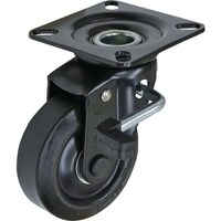 シシク シシク プレート式キャスター(プレス製ゴム車輪) 自在ストッパー 径150mm ブラックキャスター BKWJB150 1個