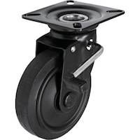 シシク シシク プレート式キャスター(プレス製ウレタン車輪) 自在ストッパー 径130mm ブラックキャスター BKUWJB130 1個