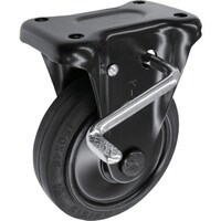 シシク シシク プレート式キャスター(プレス製ゴム車輪) 固定ストッパー 径200mm ブラックキャスター BKWKB200 1個