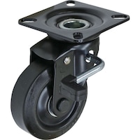 シシク シシク プレート式キャスター(プレス製ウレタン車輪) 自在ストッパー 径200mm ブラックキャスター BKUWJB200 1個
