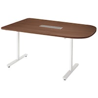 NAIKI ミーティングテーブル(配線付/半長円テーブル モプト MP型/天板:ダークウォールナット 脚:クリアーホワイト/W1500×D900×H720 MP1590SRHWWN 1台