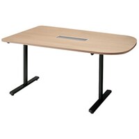 NAIKI ミーティングテーブル(配線付/半長円テーブル モプト MP型/天板:サンドオーク 脚:ブラック/W1500×D900×H720