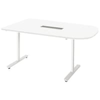 NAIKI ミーティングテーブル(配線付/半長円テーブル モプト MP型/天板:ホワイト 脚:クリアーホワイト/W1500×D900×H720 MP1590SRHWH 1台