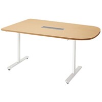 NAIKI ミーティングテーブル(配線付/半長円テーブル モプト MP型/天板:シルクウッド 脚:クリアーホワイト/W1500×D900×H720 MP1590SRHWS 1台