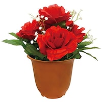 ユニット ユニット 造花鉢 バラ(赤色)