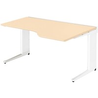 NAIKI 平デスク(右ウェーブタイプ) トリアス TR型/天板:シルクウッド 本体:クリアーホワイト/W1400×D900×H720 TRH147EFRWS 1台