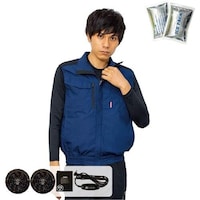 岡潮 岡潮 冷感保冷剤付き、空調ベスト+バッテリー付(ハーネス対応) ネイビー×ブラック L 20221NL0910N 1式