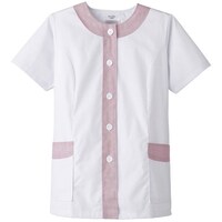 サーウ゛ォ サンペックス 【女性用】衿なし・半袖調理衣 ホワイト*ピンク L FA724L 1着