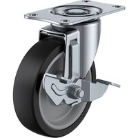 ユーエイキャスター ユーエイ プレート式 自在 キャスター ゴム 車輪径100mm ストッパー付き Eタイプ EDS型 取付寸法82×40