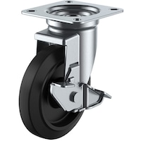 ユーエイキャスター ユーエイ プレート式 自在 キャスター ゴム 車輪径100mm ストッパー付き Jタイプ JS型 取付寸法74×74(67×67)