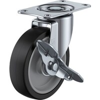 ユーエイキャスター ユーエイ プレート式 自在 キャスター ゴム 車輪径100mm ストッパー付き Eタイプ ES型 取付寸法82×40