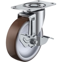 ユーエイキャスター ユーエイ プレート式 自在 キャスター ウレタン 車輪径100mm ストッパー付き Sタイプ SGDS型 取付寸法82×40