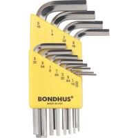 ボンダス BONDHUS 六角Lレンチ ショート インチ セット12本組(0.0505/16)