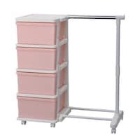 JEJアステージ 収納ケース カラーシーズユニット 4段 パイプハンガー付き 組み立て式 連結できる キャスター付き WHピンク