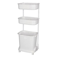 JEJアステージ ランドリーバスケット レクエア 3段 ホワイト