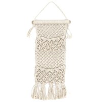 クレエ マクラメ ウォールタペストリー ポケット付き 収納 手編み コットン 天然木 2ポケット ※2個以上から注文可能(販売価格は1個単位の価格)